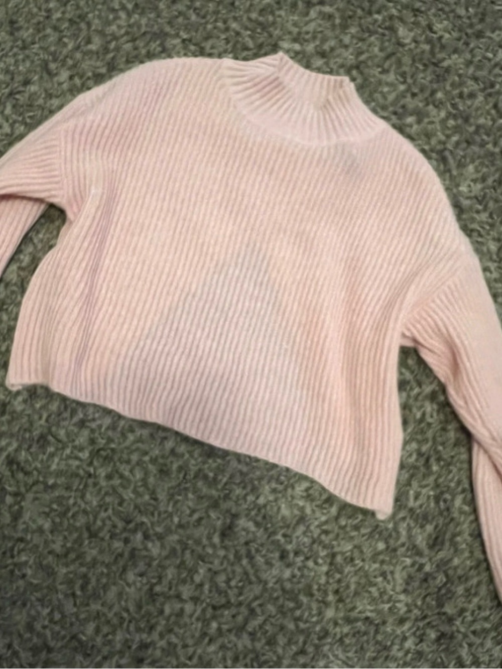 Soft Ribbed Mock Neck Sweater - Light Pink